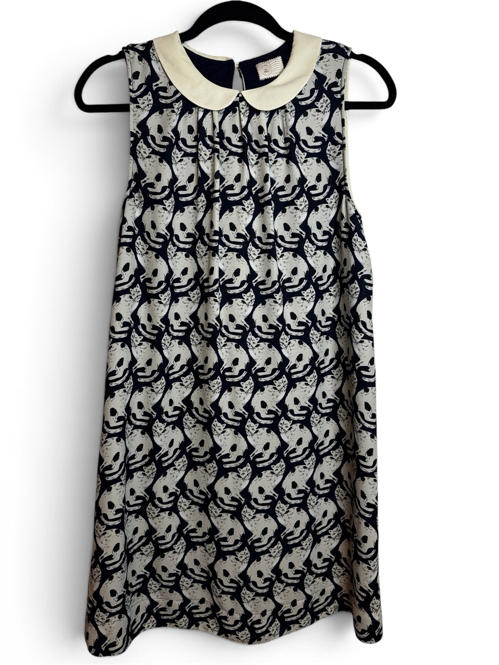 Anthropologie Navy Cat Print Peter Pan Collar Sleeveless Shift size small